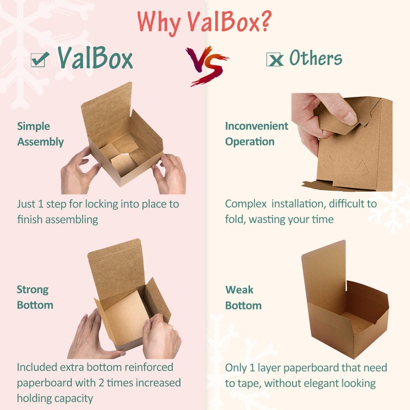 ValBox 3x3x3 Brown Gift Boxes 50pcs - Recycled Paper Cube Boxes with Lids for Gifts, Crafting & Party Favors - Image 3